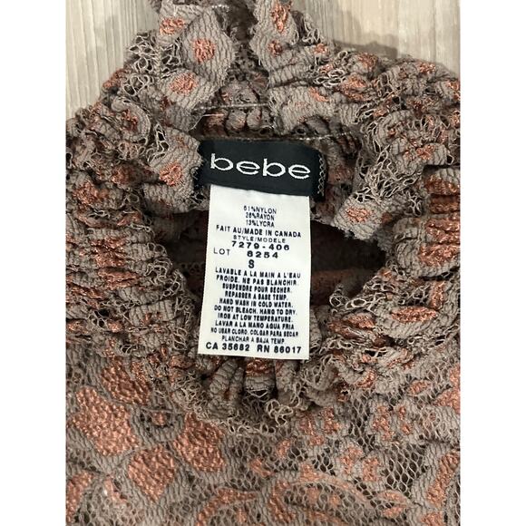 BeBe, Sheer Brown Lace Long Sleeve Top, Size S, KB180 - Picture 4 of 4